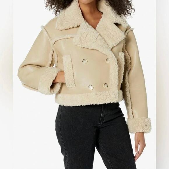 Area Stars Jackets & Blazers - Area Stars Aurora Bomber Jacket Faux Suede Shearling Crop Boho Ivory Size M NEW
